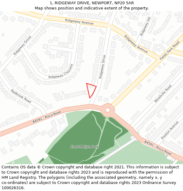 1, RIDGEWAY DRIVE, NEWPORT, NP20 5AR: Location map and indicative extent of plot