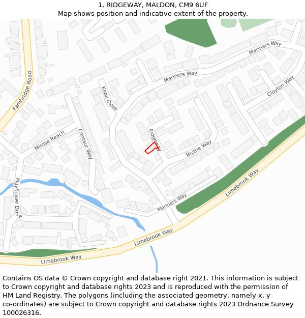 1, RIDGEWAY, MALDON, CM9 6UF: Location map and indicative extent of plot