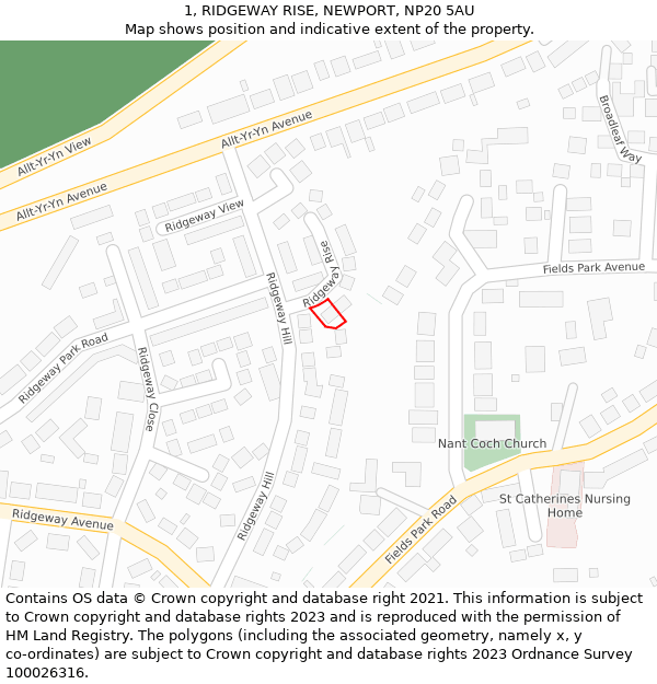 1, RIDGEWAY RISE, NEWPORT, NP20 5AU: Location map and indicative extent of plot