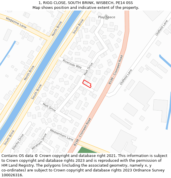 1, RIGG CLOSE, SOUTH BRINK, WISBECH, PE14 0SS: Location map and indicative extent of plot