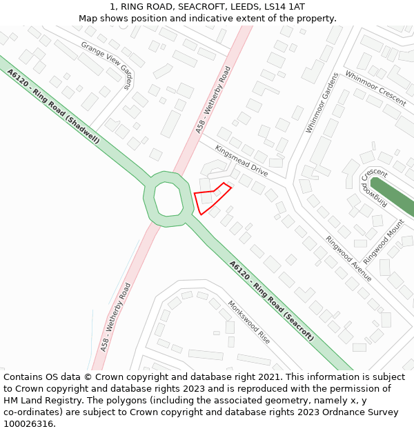 1, RING ROAD, SEACROFT, LEEDS, LS14 1AT: Location map and indicative extent of plot