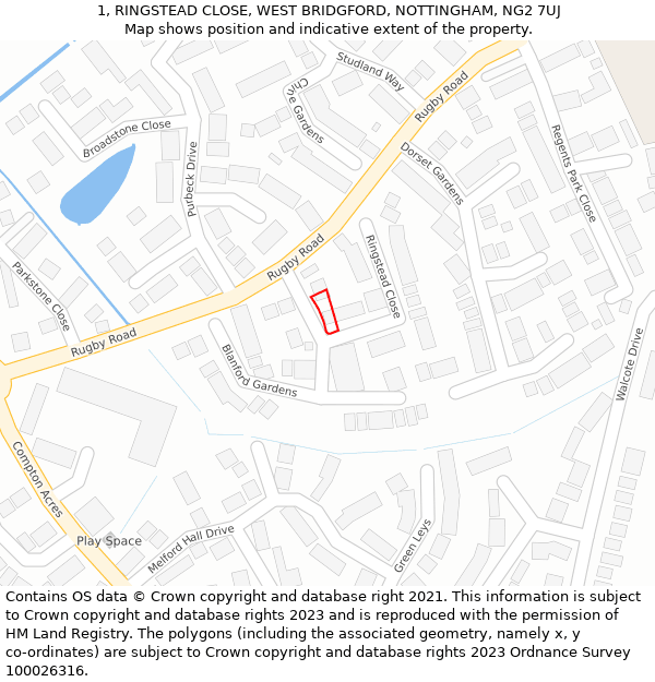 1, RINGSTEAD CLOSE, WEST BRIDGFORD, NOTTINGHAM, NG2 7UJ: Location map and indicative extent of plot