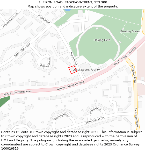 1, RIPON ROAD, STOKE-ON-TRENT, ST3 3PP: Location map and indicative extent of plot