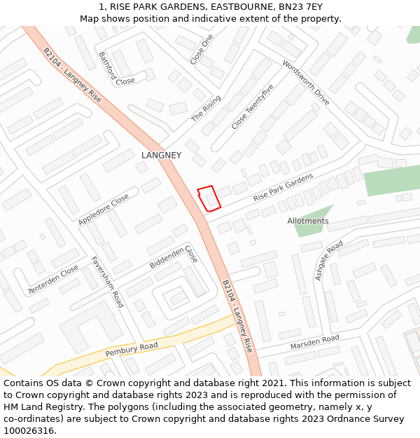 1, RISE PARK GARDENS, EASTBOURNE, BN23 7EY: Location map and indicative extent of plot
