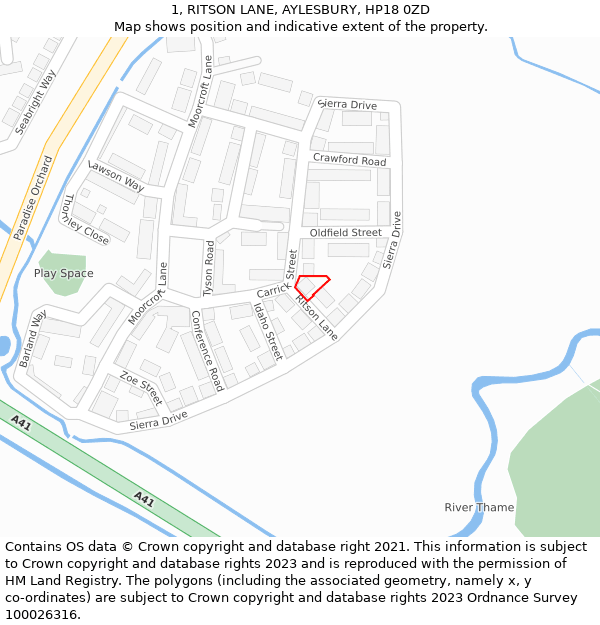1, RITSON LANE, AYLESBURY, HP18 0ZD: Location map and indicative extent of plot