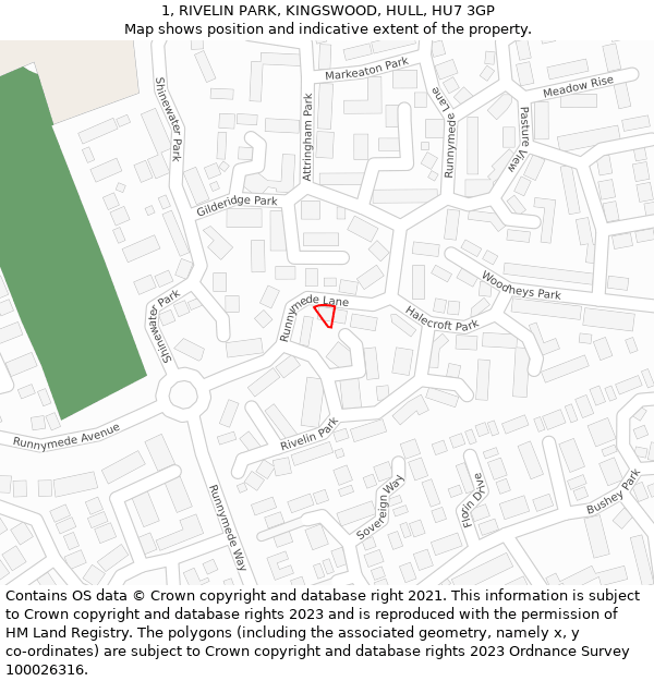 1, RIVELIN PARK, KINGSWOOD, HULL, HU7 3GP: Location map and indicative extent of plot