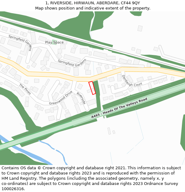 1, RIVERSIDE, HIRWAUN, ABERDARE, CF44 9QY: Location map and indicative extent of plot