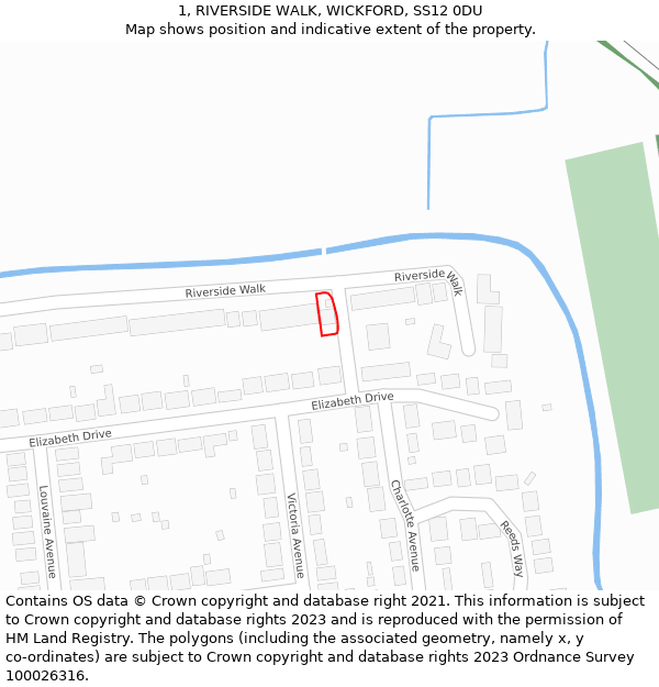 1, RIVERSIDE WALK, WICKFORD, SS12 0DU: Location map and indicative extent of plot