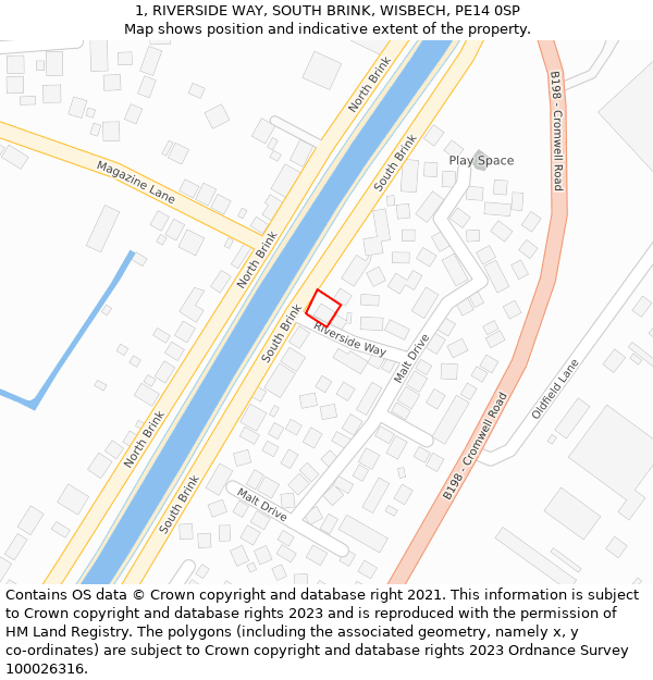 1, RIVERSIDE WAY, SOUTH BRINK, WISBECH, PE14 0SP: Location map and indicative extent of plot