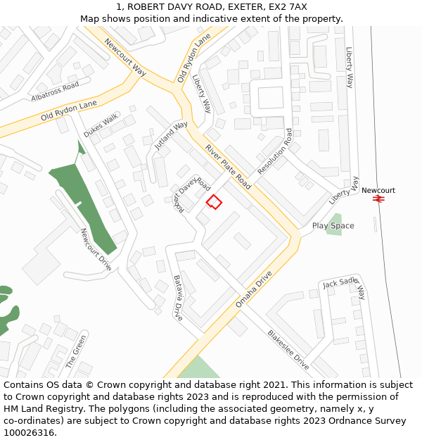 1, ROBERT DAVY ROAD, EXETER, EX2 7AX: Location map and indicative extent of plot