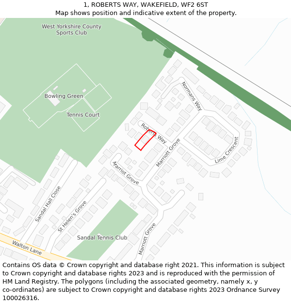 1, ROBERTS WAY, WAKEFIELD, WF2 6ST: Location map and indicative extent of plot