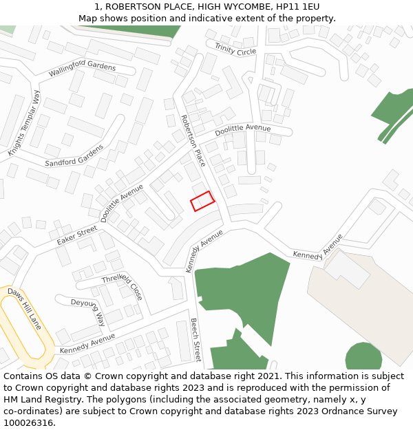 1, ROBERTSON PLACE, HIGH WYCOMBE, HP11 1EU: Location map and indicative extent of plot