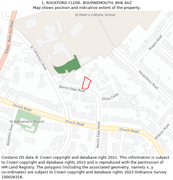 1, ROCKFORD CLOSE, BOURNEMOUTH, BH6 4AZ: Location map and indicative extent of plot