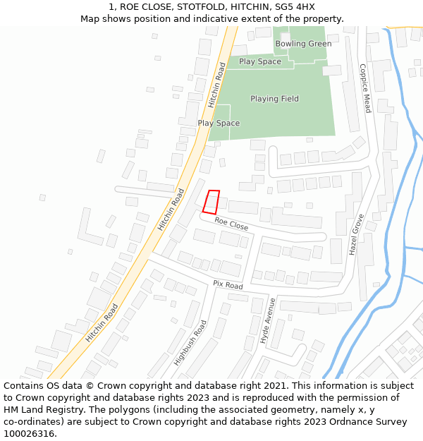 1, ROE CLOSE, STOTFOLD, HITCHIN, SG5 4HX: Location map and indicative extent of plot