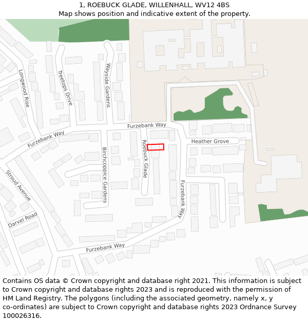 1, ROEBUCK GLADE, WILLENHALL, WV12 4BS: Location map and indicative extent of plot
