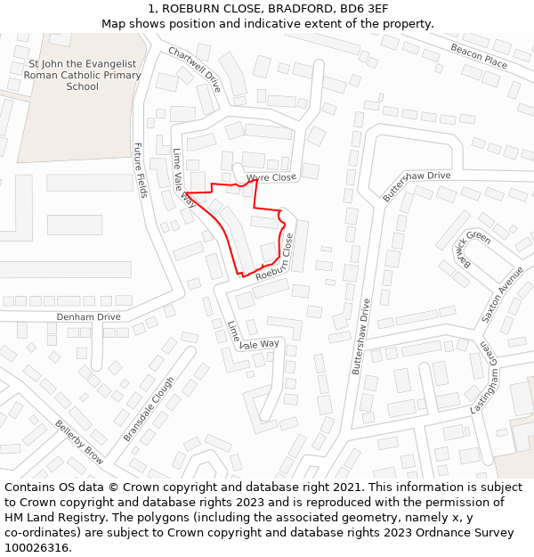 1, ROEBURN CLOSE, BRADFORD, BD6 3EF: Location map and indicative extent of plot