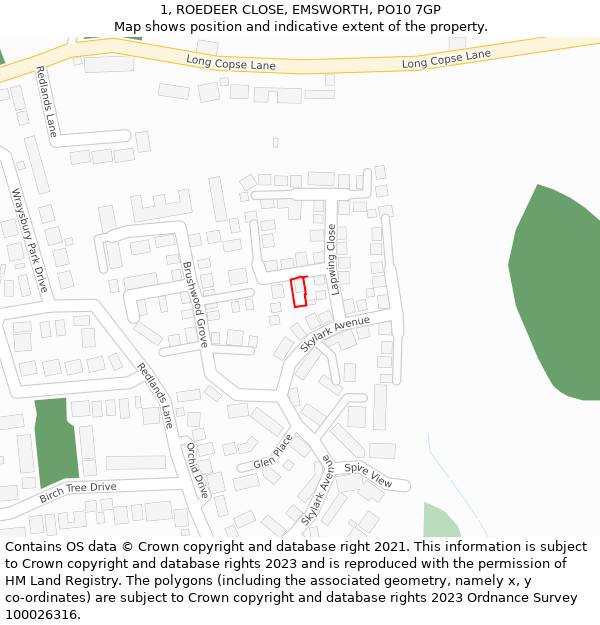 1, ROEDEER CLOSE, EMSWORTH, PO10 7GP: Location map and indicative extent of plot