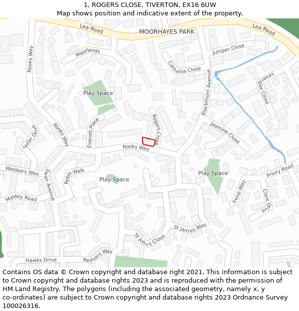 1, ROGERS CLOSE, TIVERTON, EX16 6UW: Location map and indicative extent of plot