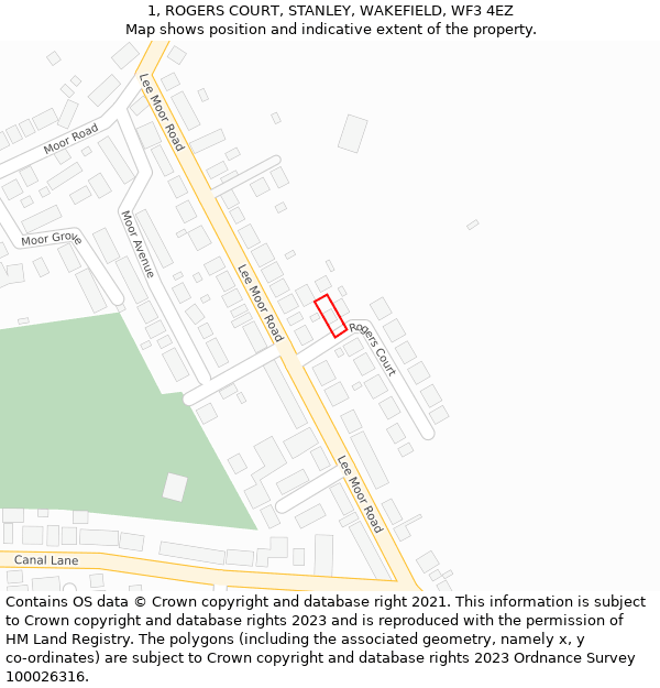 1, ROGERS COURT, STANLEY, WAKEFIELD, WF3 4EZ: Location map and indicative extent of plot