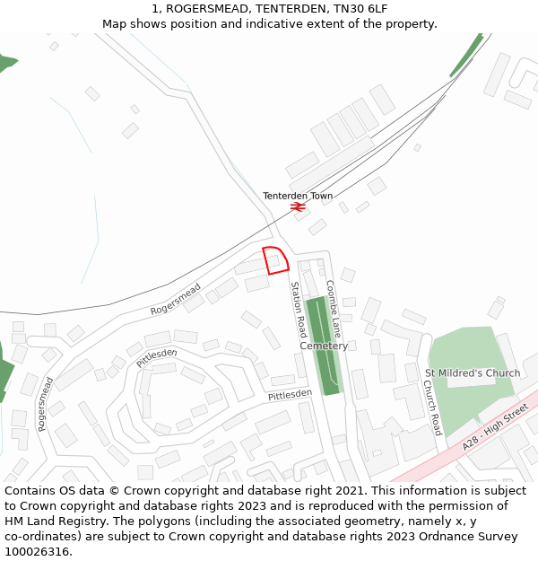 1, ROGERSMEAD, TENTERDEN, TN30 6LF: Location map and indicative extent of plot