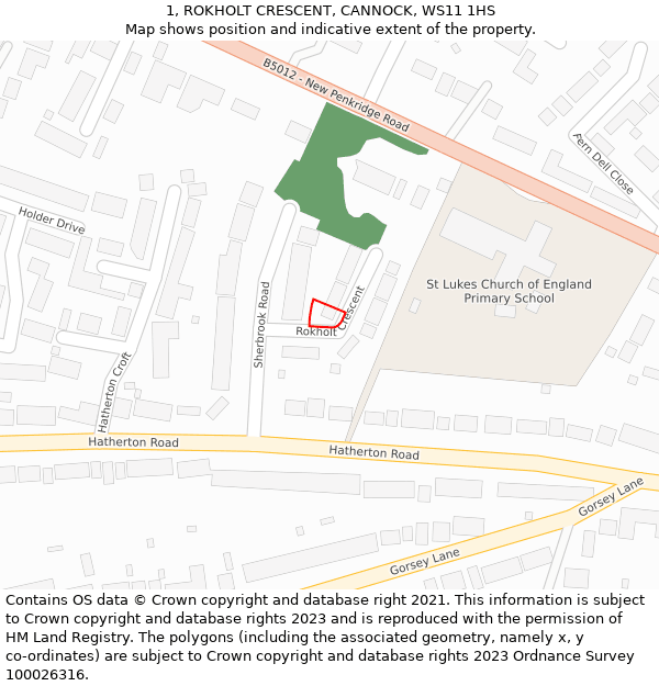 1, ROKHOLT CRESCENT, CANNOCK, WS11 1HS: Location map and indicative extent of plot