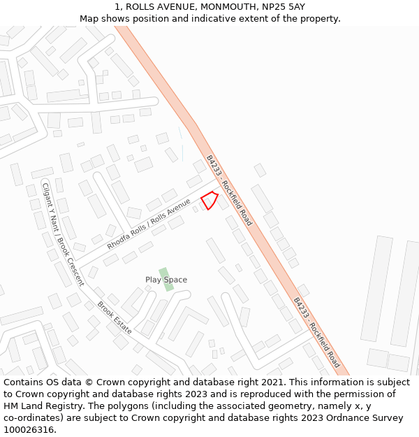 1, ROLLS AVENUE, MONMOUTH, NP25 5AY: Location map and indicative extent of plot