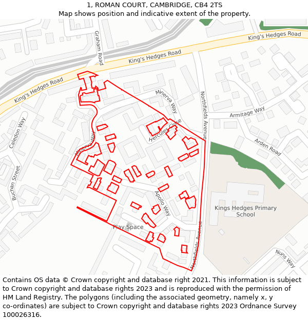 1, ROMAN COURT, CAMBRIDGE, CB4 2TS: Location map and indicative extent of plot