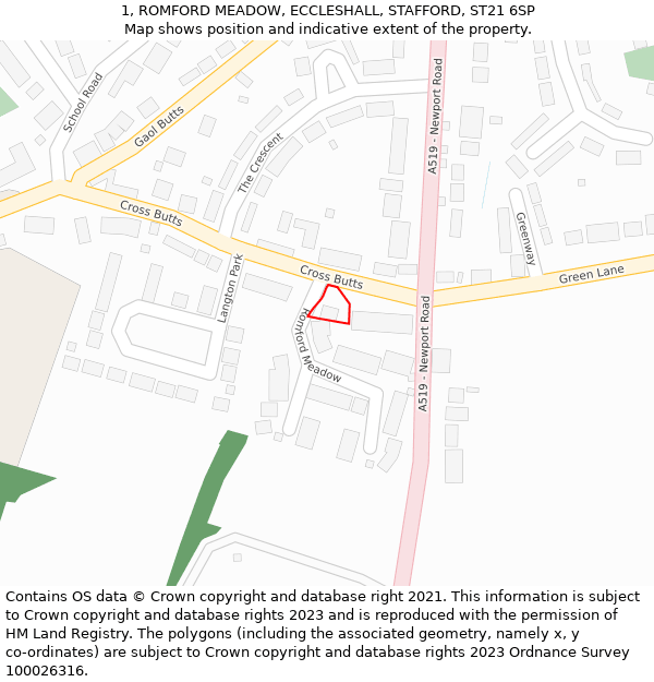 1, ROMFORD MEADOW, ECCLESHALL, STAFFORD, ST21 6SP: Location map and indicative extent of plot