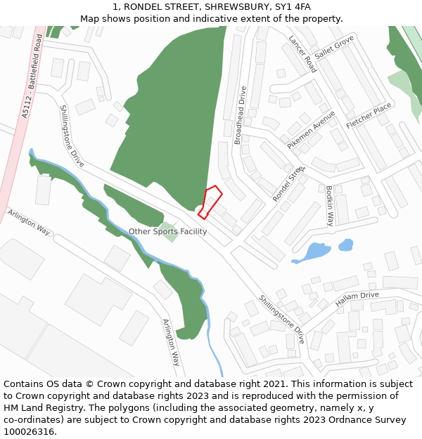 1, RONDEL STREET, SHREWSBURY, SY1 4FA: Location map and indicative extent of plot