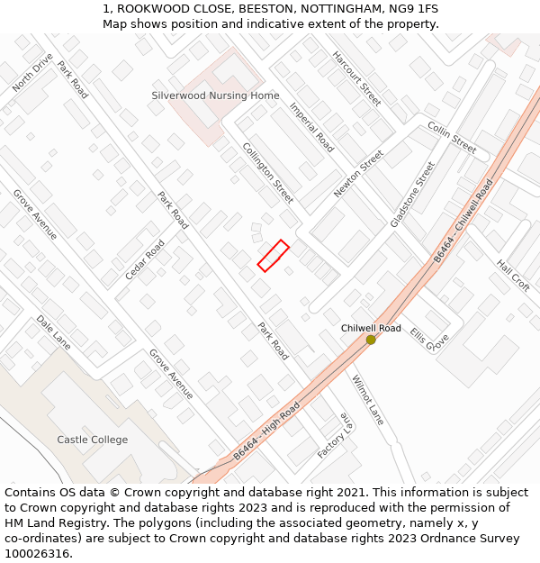 1, ROOKWOOD CLOSE, BEESTON, NOTTINGHAM, NG9 1FS: Location map and indicative extent of plot