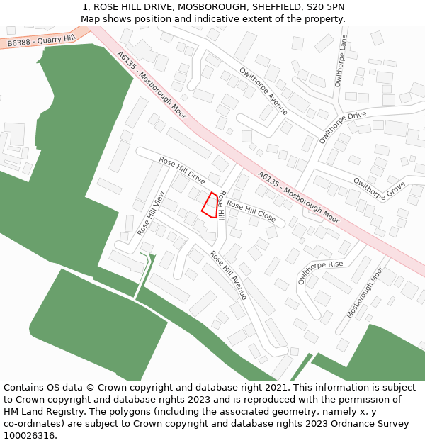 1, ROSE HILL DRIVE, MOSBOROUGH, SHEFFIELD, S20 5PN: Location map and indicative extent of plot