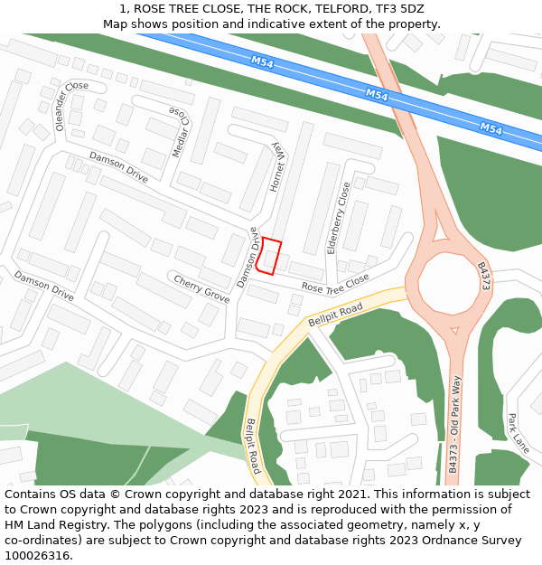 1, ROSE TREE CLOSE, THE ROCK, TELFORD, TF3 5DZ: Location map and indicative extent of plot