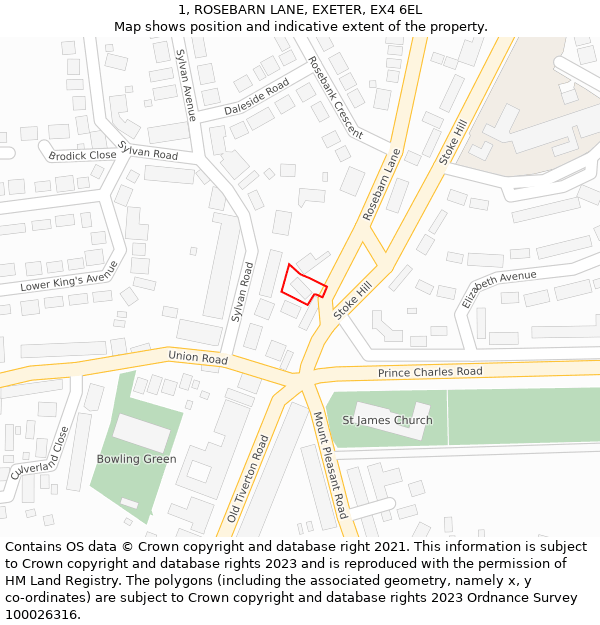 1, ROSEBARN LANE, EXETER, EX4 6EL: Location map and indicative extent of plot