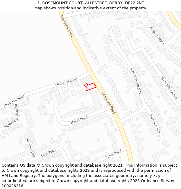 1, ROSEMOUNT COURT, ALLESTREE, DERBY, DE22 2NT: Location map and indicative extent of plot