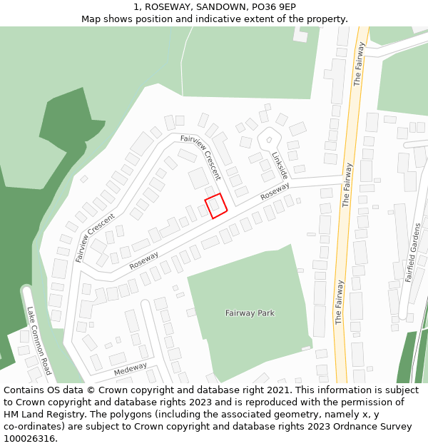 1, ROSEWAY, SANDOWN, PO36 9EP: Location map and indicative extent of plot