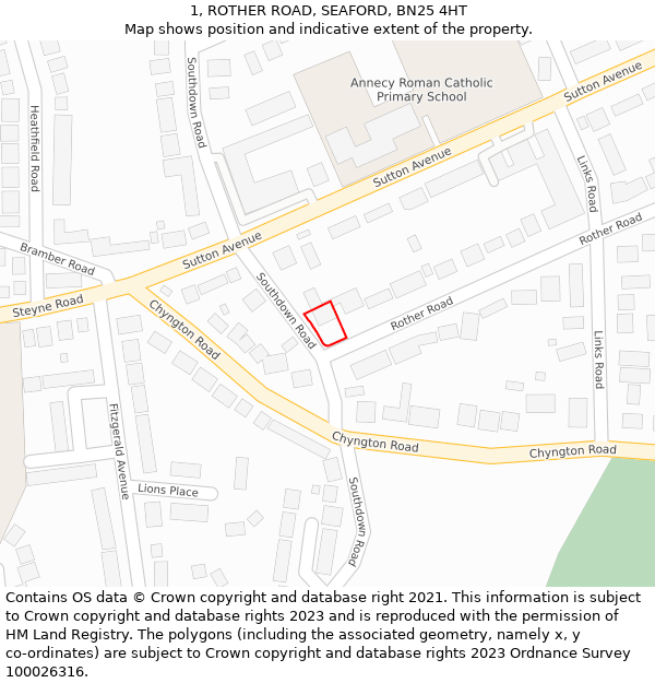 1, ROTHER ROAD, SEAFORD, BN25 4HT: Location map and indicative extent of plot