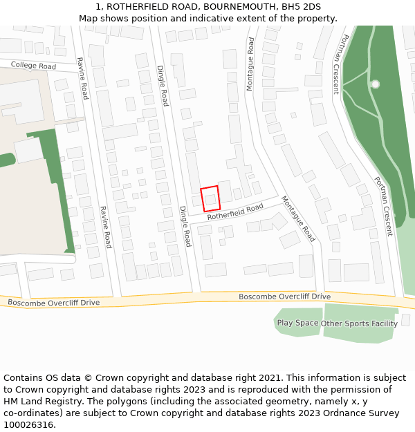 1, ROTHERFIELD ROAD, BOURNEMOUTH, BH5 2DS: Location map and indicative extent of plot