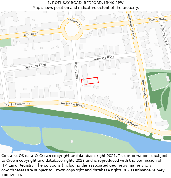 1, ROTHSAY ROAD, BEDFORD, MK40 3PW: Location map and indicative extent of plot