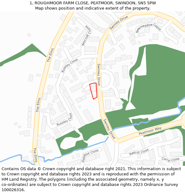 1, ROUGHMOOR FARM CLOSE, PEATMOOR, SWINDON, SN5 5PW: Location map and indicative extent of plot