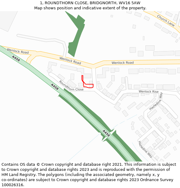 1, ROUNDTHORN CLOSE, BRIDGNORTH, WV16 5AW: Location map and indicative extent of plot