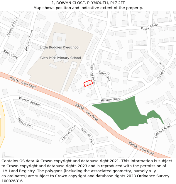 1, ROWAN CLOSE, PLYMOUTH, PL7 2FT: Location map and indicative extent of plot