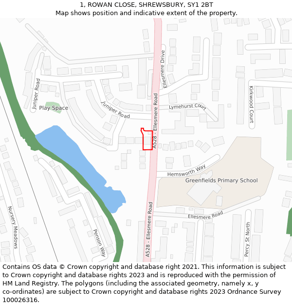 1, ROWAN CLOSE, SHREWSBURY, SY1 2BT: Location map and indicative extent of plot