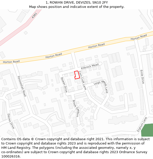 1, ROWAN DRIVE, DEVIZES, SN10 2FY: Location map and indicative extent of plot