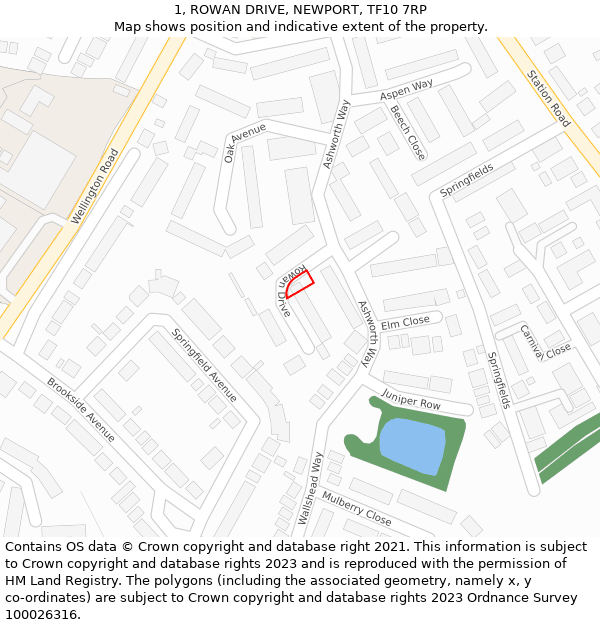 1, ROWAN DRIVE, NEWPORT, TF10 7RP: Location map and indicative extent of plot