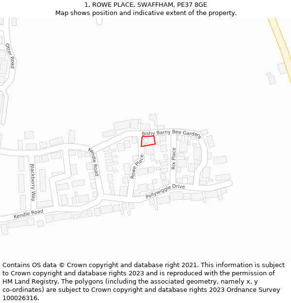 1, ROWE PLACE, SWAFFHAM, PE37 8GE: Location map and indicative extent of plot