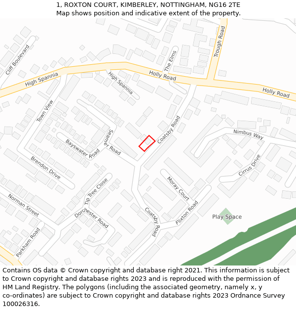 1, ROXTON COURT, KIMBERLEY, NOTTINGHAM, NG16 2TE: Location map and indicative extent of plot