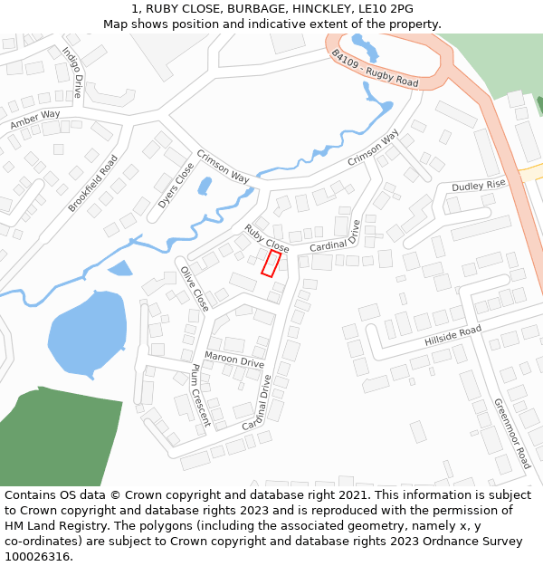 1, RUBY CLOSE, BURBAGE, HINCKLEY, LE10 2PG: Location map and indicative extent of plot