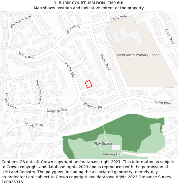 1, RURIK COURT, MALDON, CM9 6UL: Location map and indicative extent of plot