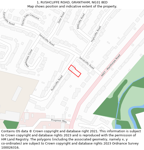 1, RUSHCLIFFE ROAD, GRANTHAM, NG31 8ED: Location map and indicative extent of plot