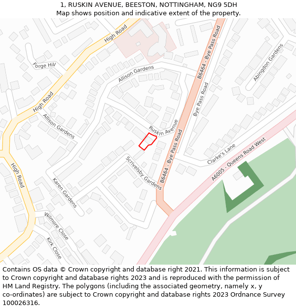 1, RUSKIN AVENUE, BEESTON, NOTTINGHAM, NG9 5DH: Location map and indicative extent of plot